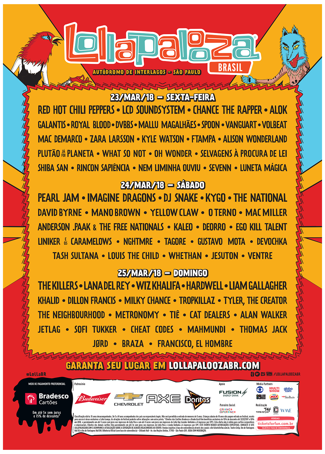poster Line-Up Lollapalooza 2018 (por dia).
